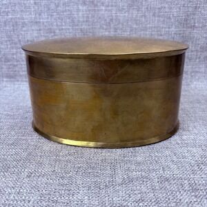 Vintage Solid Brass Oval Storage Box Large Hinged Lid Felt Bottom Gold Decor 8in